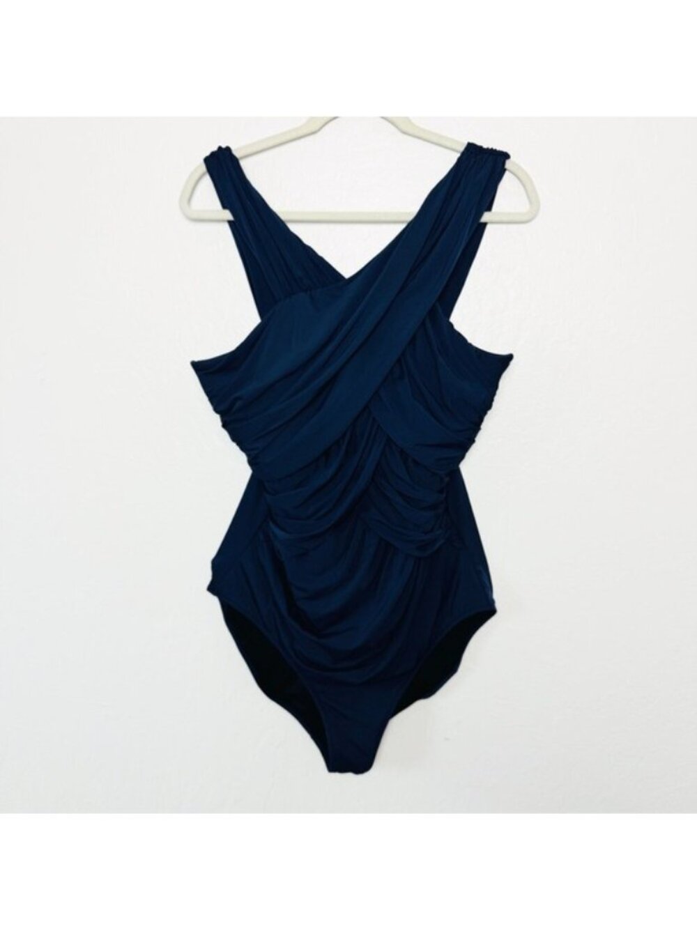 Garnet Hill Slate Navy Blue Wrapped Ruched Front One Piece Swim Bathing Suit 16 - Picture 2 of 10